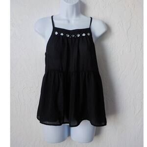 Lily Rose Black Tank Top Women size XS Peplum Spaghetti Straps Chiffon Boho
